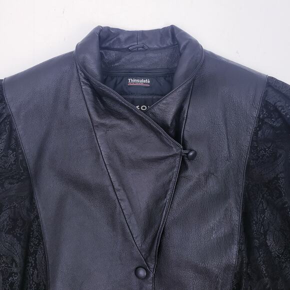 Vintage Wilsons Paisley Embossed Black Leather Coat Women's 2X/XXL - Picture 4 of 10